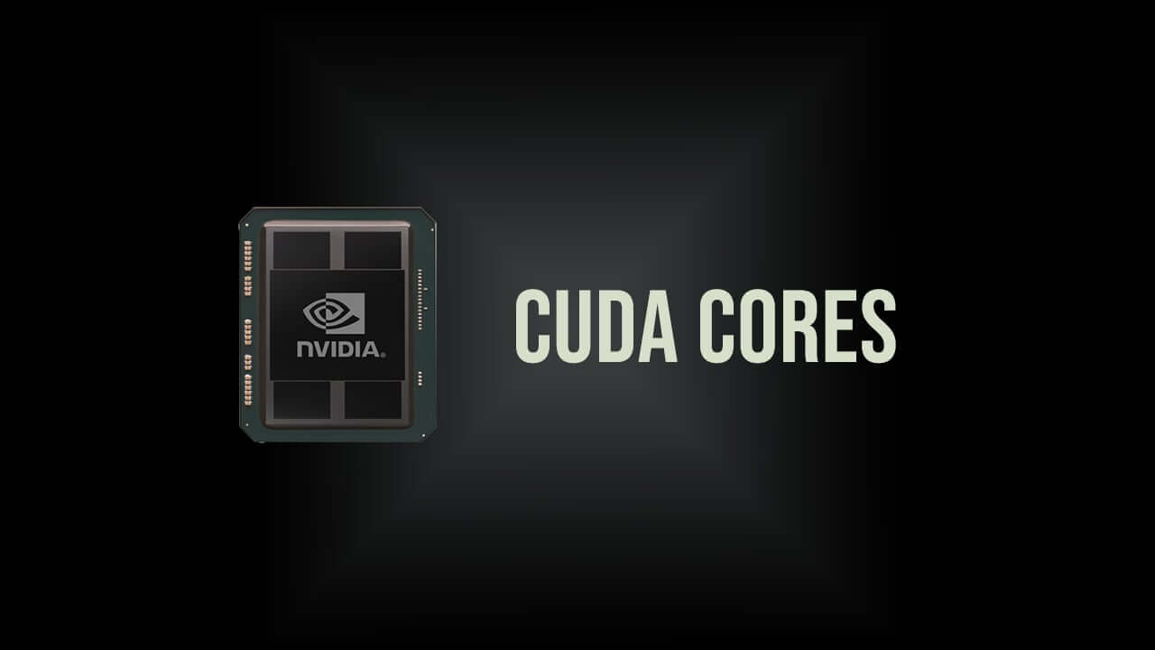NVIDIA GPU chip next to the text "CUDA CORES" on a dark background, highlighting GPU acceleration technology.
