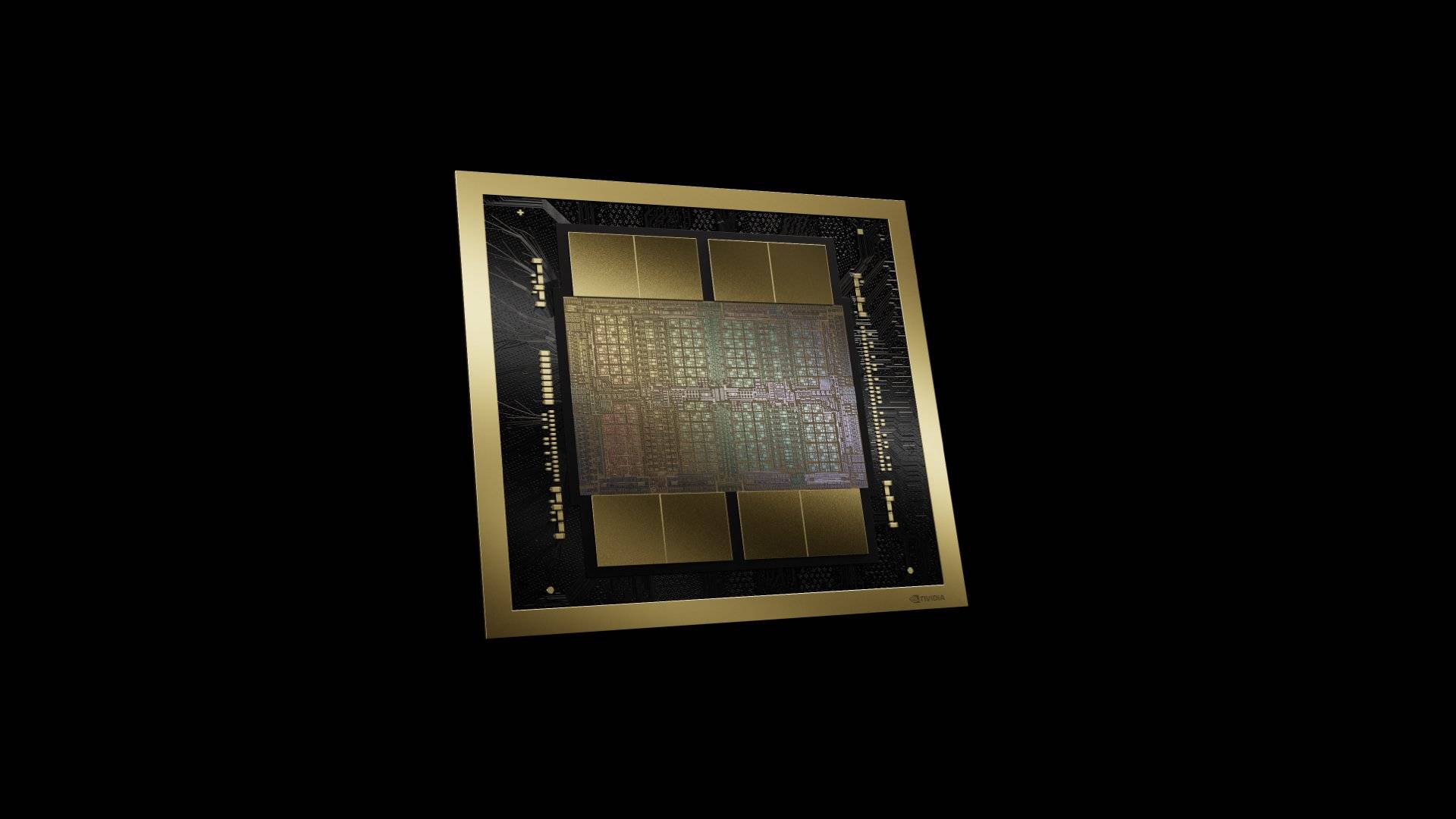 Detailed image of Nvidia’s CUDA chip showcasing its intricate circuit design and gold-edged frame.