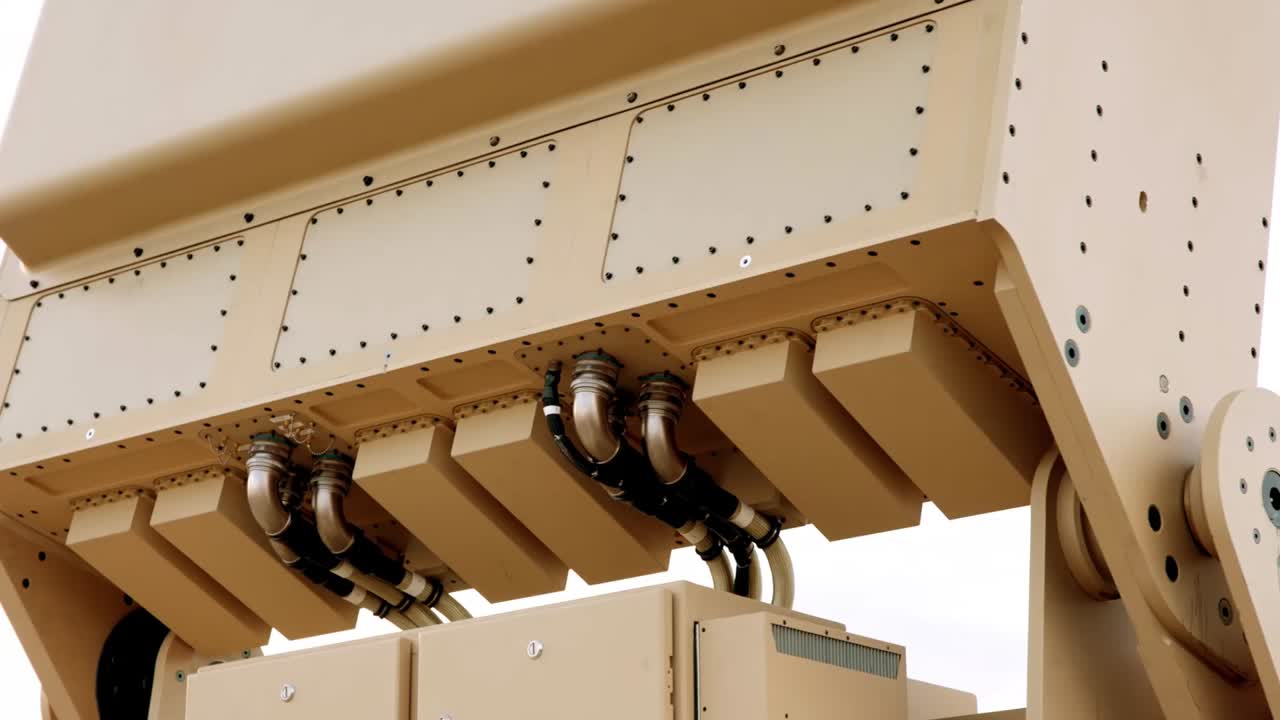 Close-up image of Epirus Leonidas microwave defense weapon with visible emitters and cables